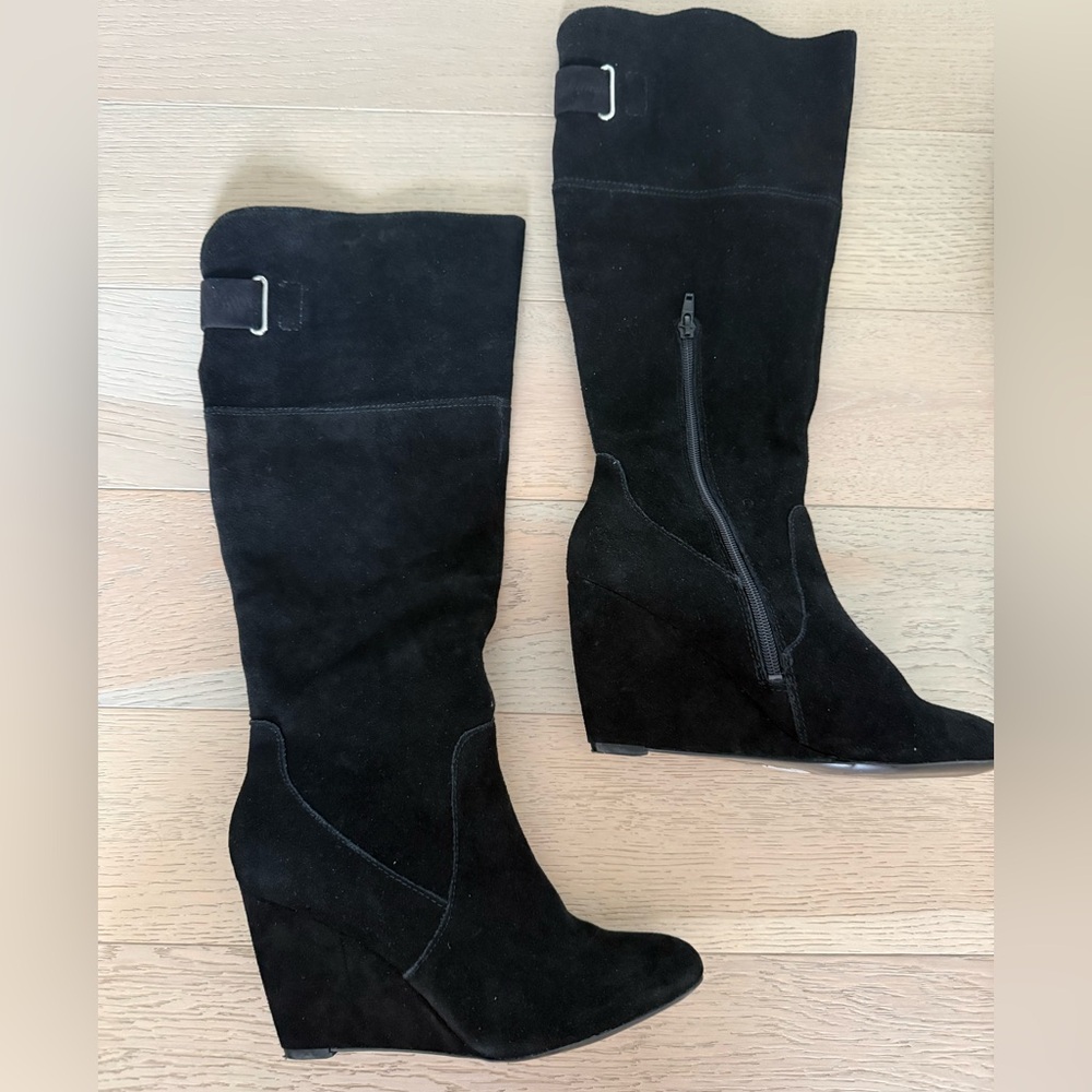 Nine West - Black Suede Wedge Heel Boots
